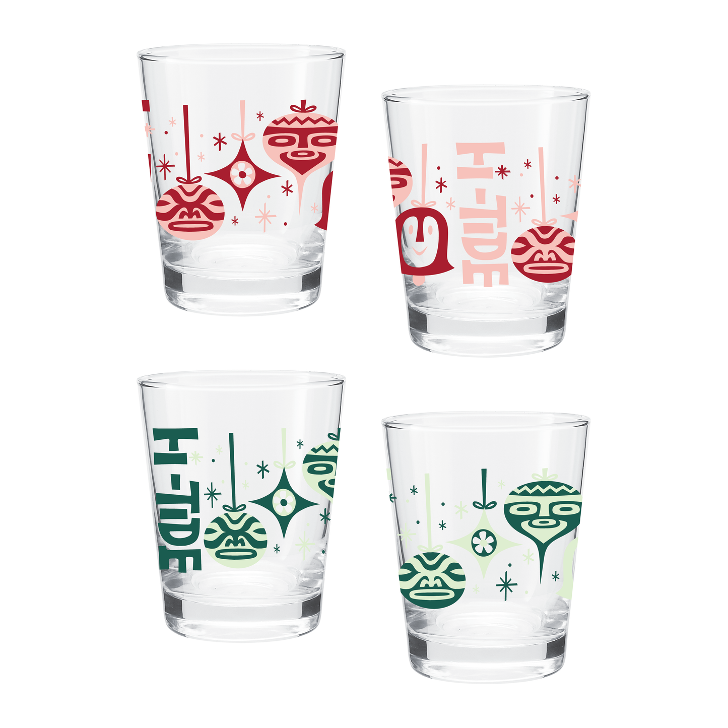 Hi-Tide "Holly-Tone" Christmas Cocktail Glass Set