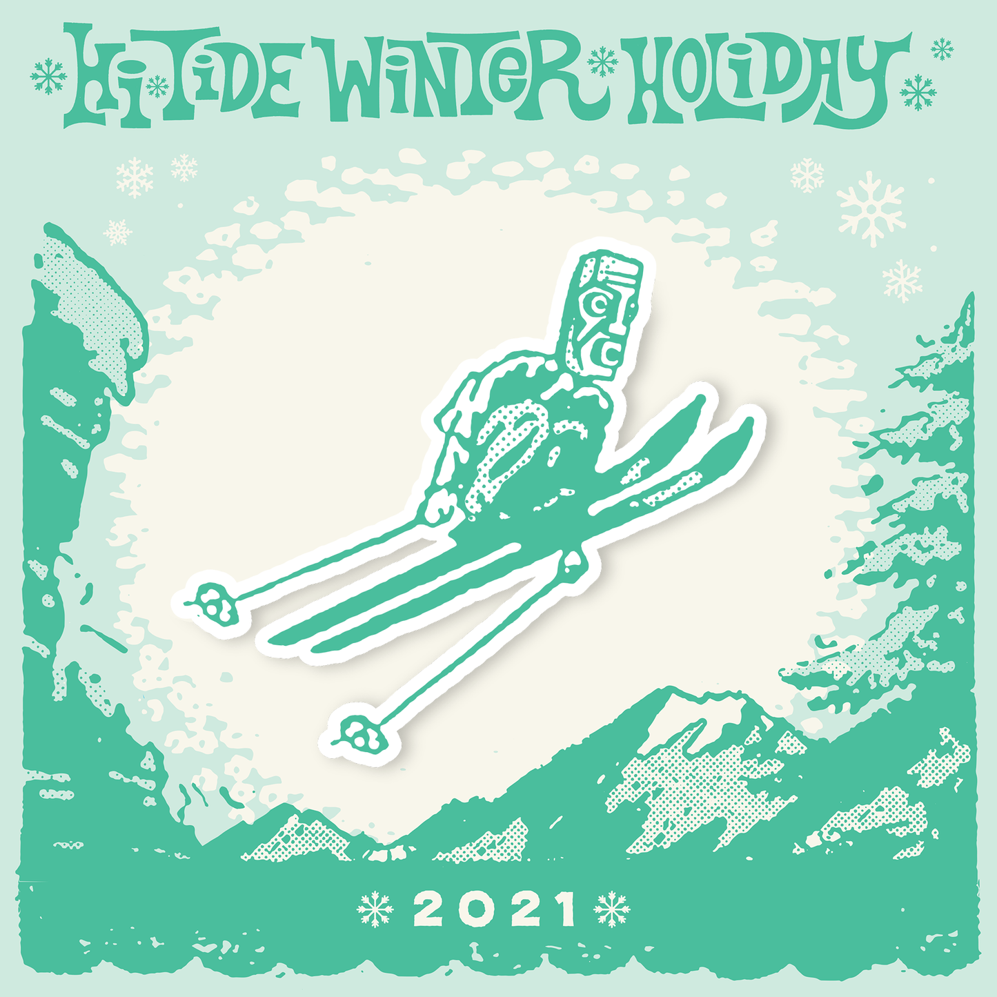 Hi-Tide Winter Holiday "Tiki Skiier" Enamel Pin