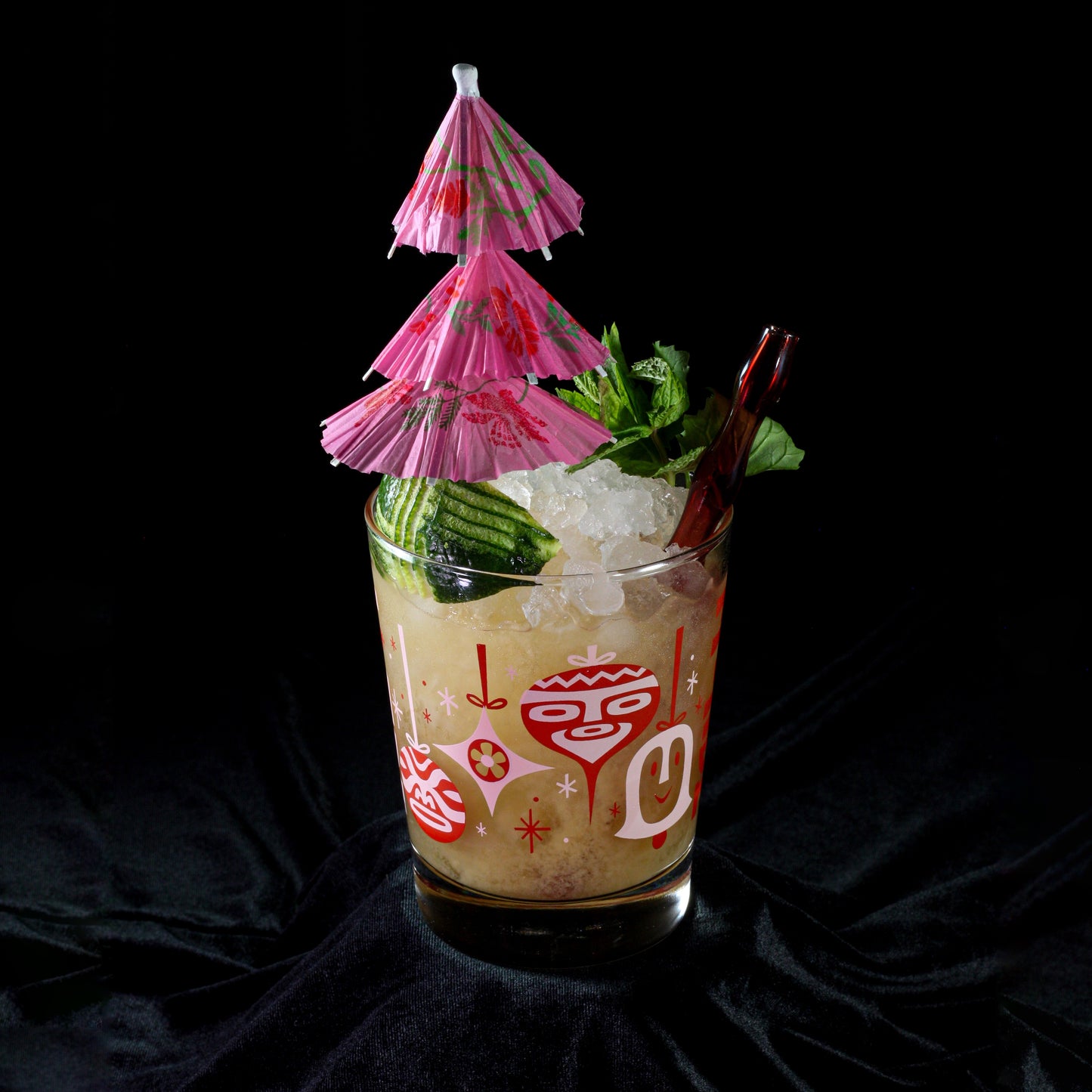 Hi-Tide "Holly-Tone" Christmas Cocktail Glass Set