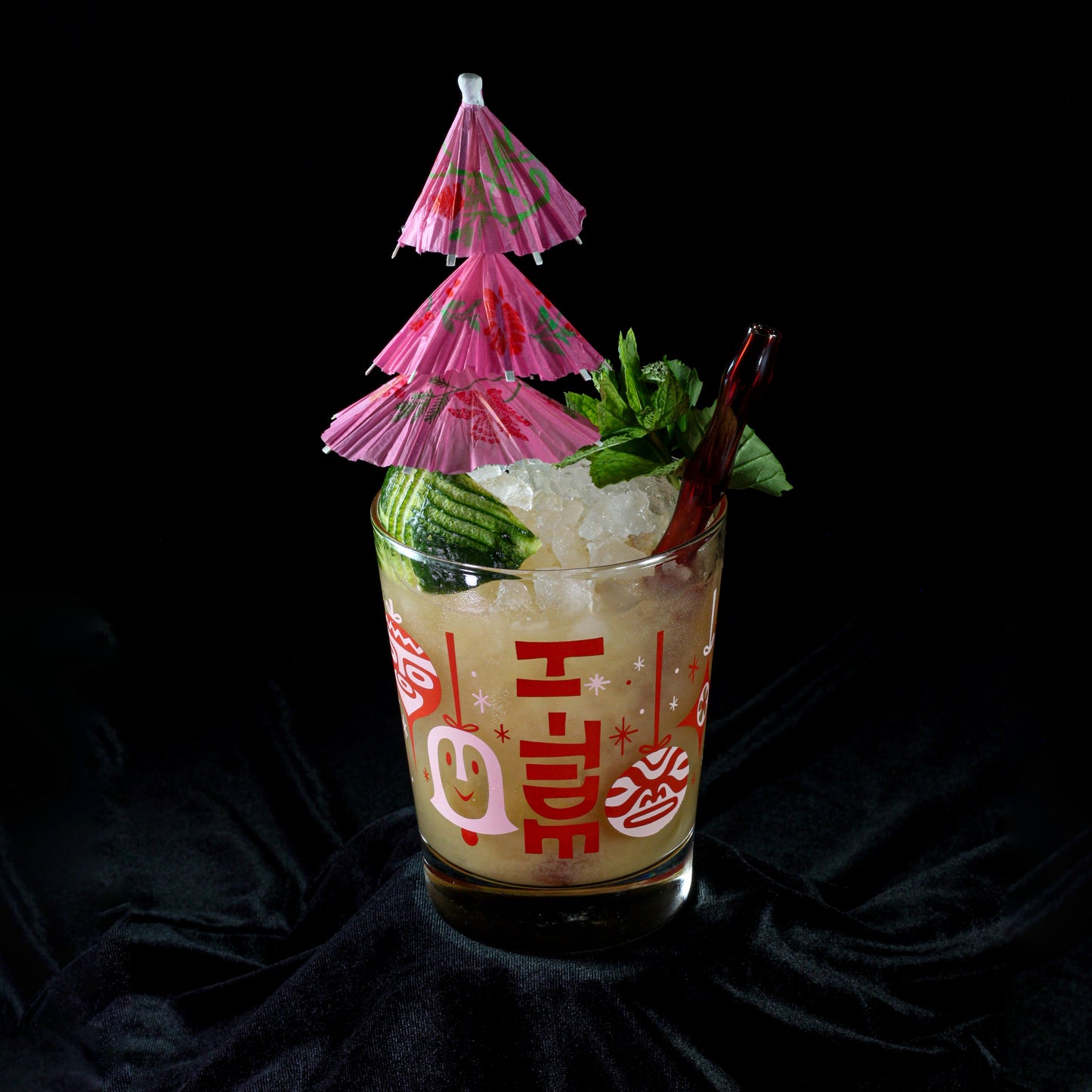 Hi-Tide "Holly-Tone" Christmas Cocktail Glass Set