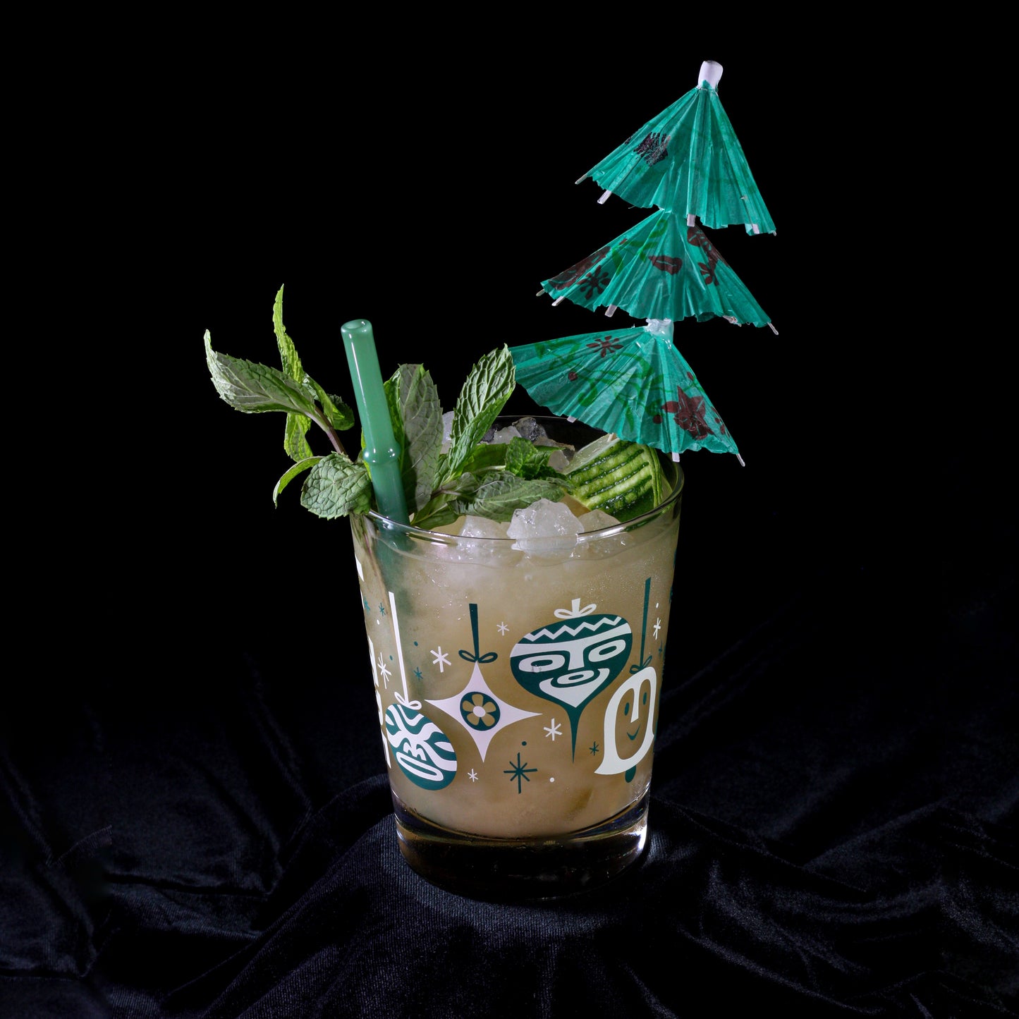 Hi-Tide "Holly-Tone" Christmas Cocktail Glass Set