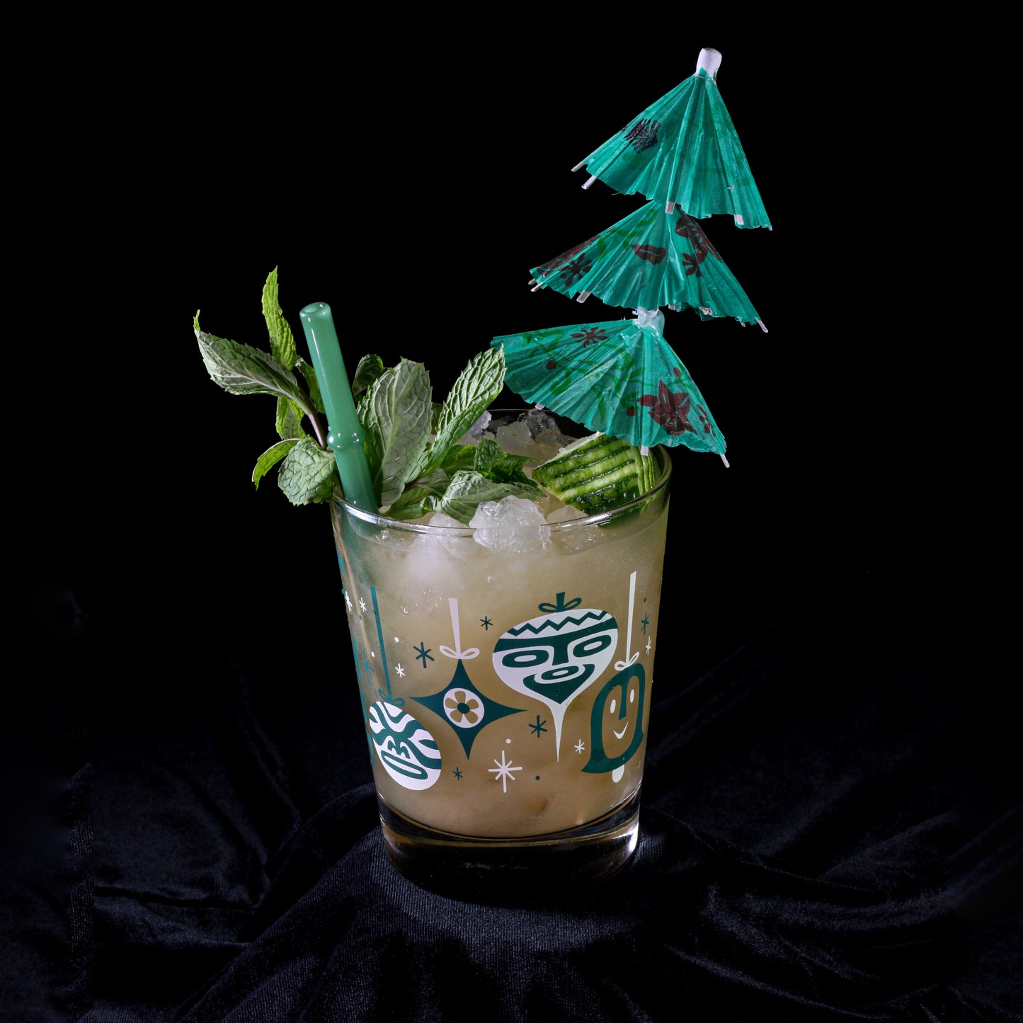 Hi-Tide "Holly-Tone" Christmas Cocktail Glass Set