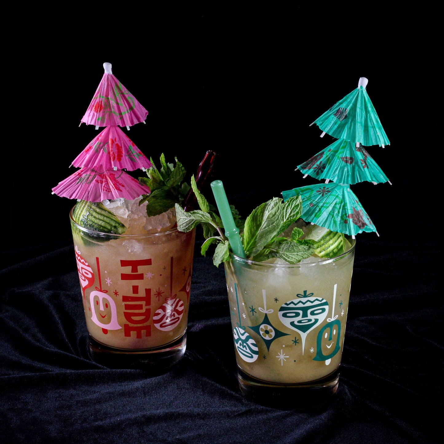 Hi-Tide "Holly-Tone" Christmas Cocktail Glass Set