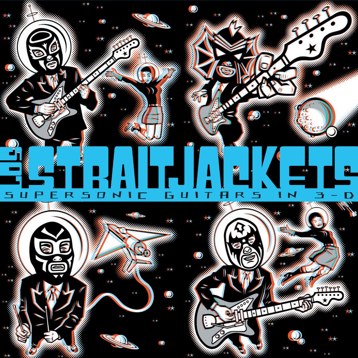 Los Straitjackets "Supersonic Guitars in 3-D" LP [Clear/Red/Blue Swirl]
