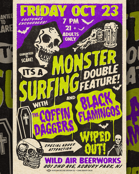Hi-Tide Monster Surfing Double Feature w/ The Coffin Daggers & Black Flamingos + Wiped Out!